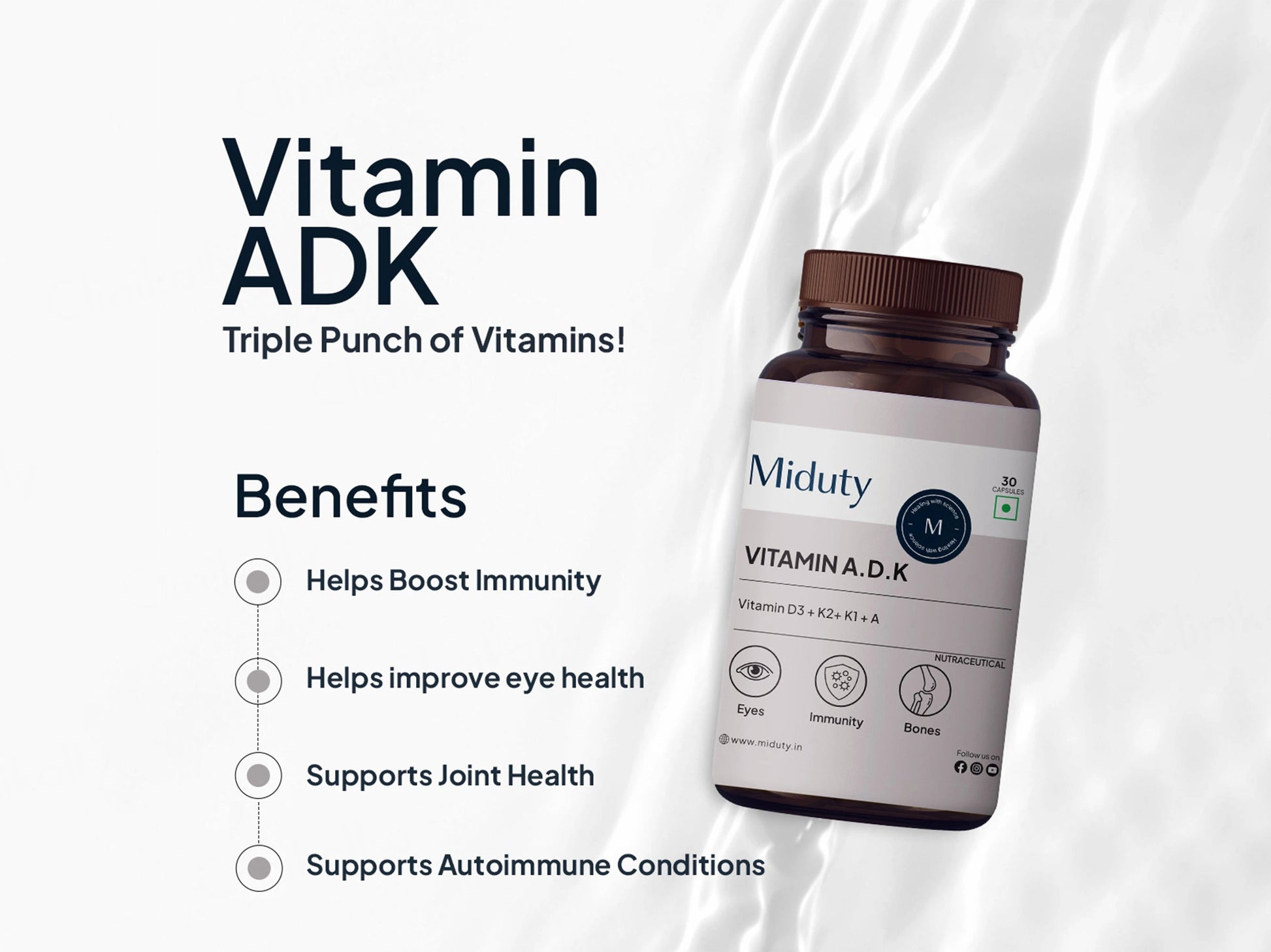 Miduty A.D.K Vitamin D3  Vitamin K2  Vitamin A Capsule