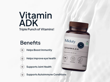 Miduty A.D.K Vitamin D3  Vitamin K2  Vitamin A Capsule