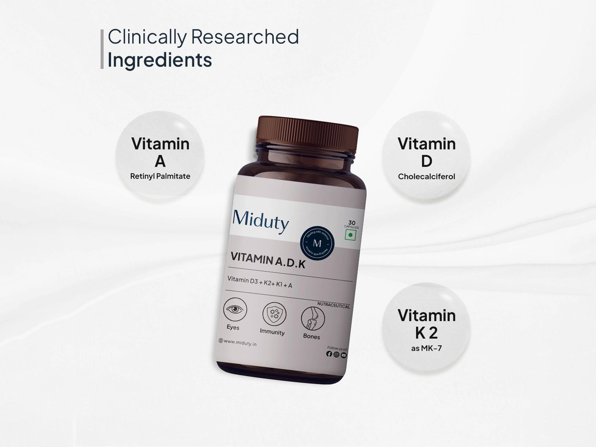 Miduty A.D.K Vitamin D3  Vitamin K2  Vitamin A Capsule