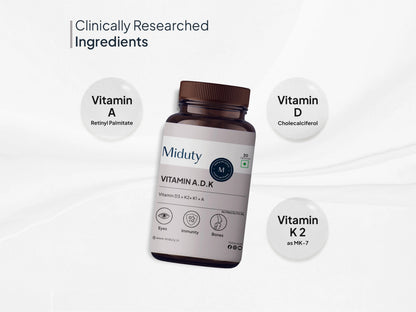 Miduty A.D.K Vitamin D3  Vitamin K2  Vitamin A Capsule