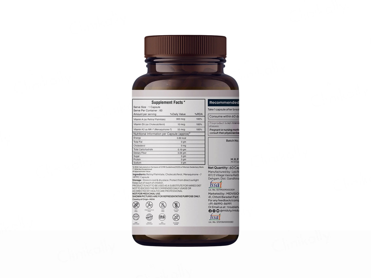 Miduty A.D.K Vitamin D3  Vitamin K2  Vitamin A Capsule