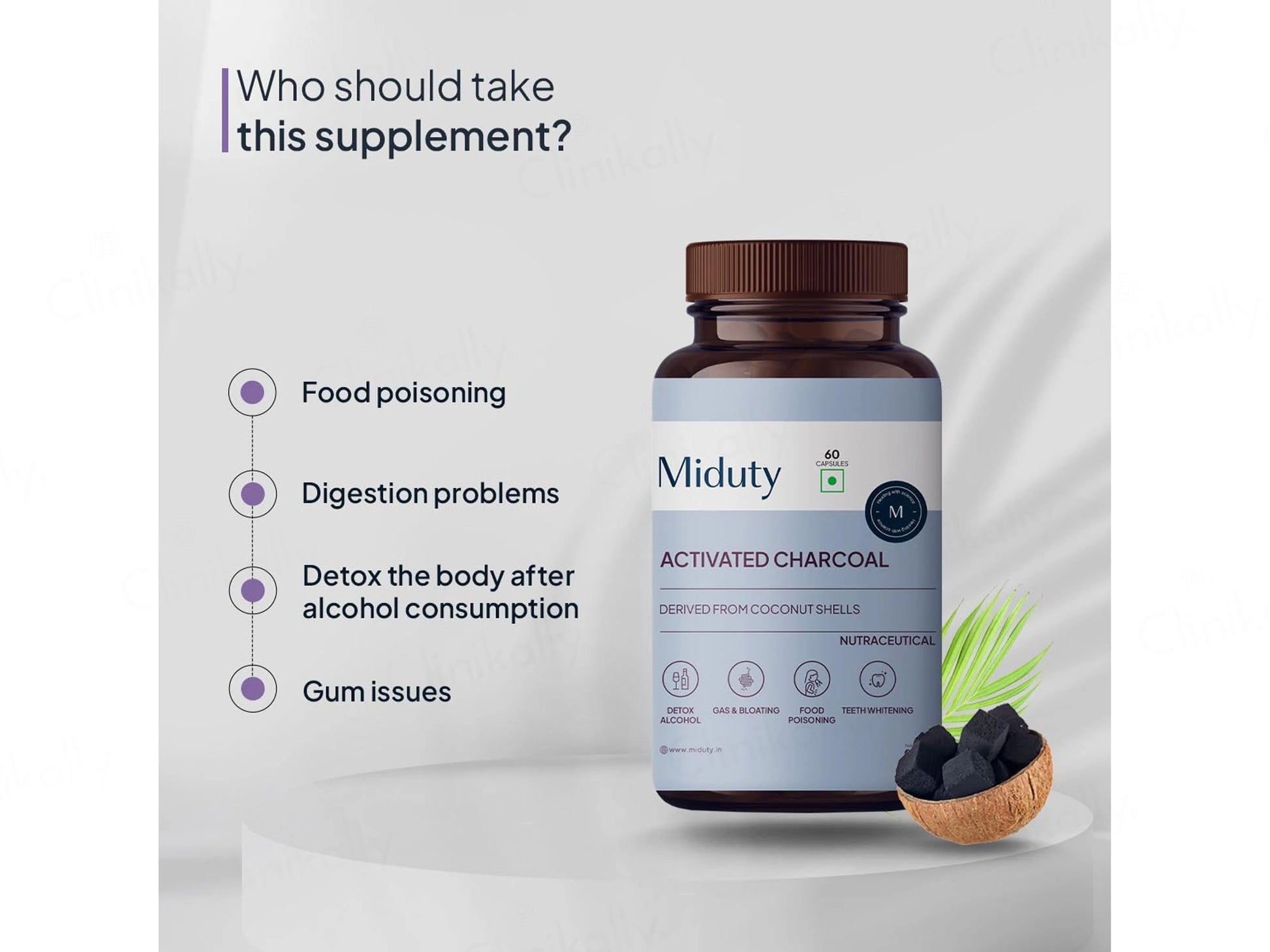 Miduty Activated Charcoal Nutraceutical Veg Capsule