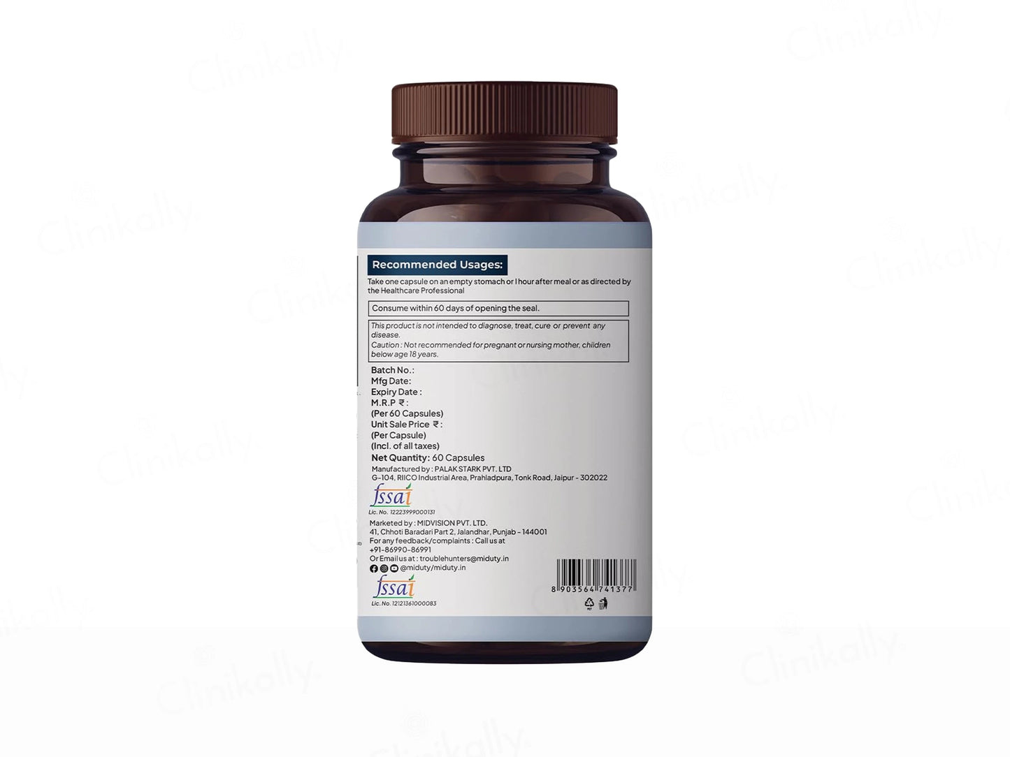 Miduty Activated Charcoal Nutraceutical Veg Capsule