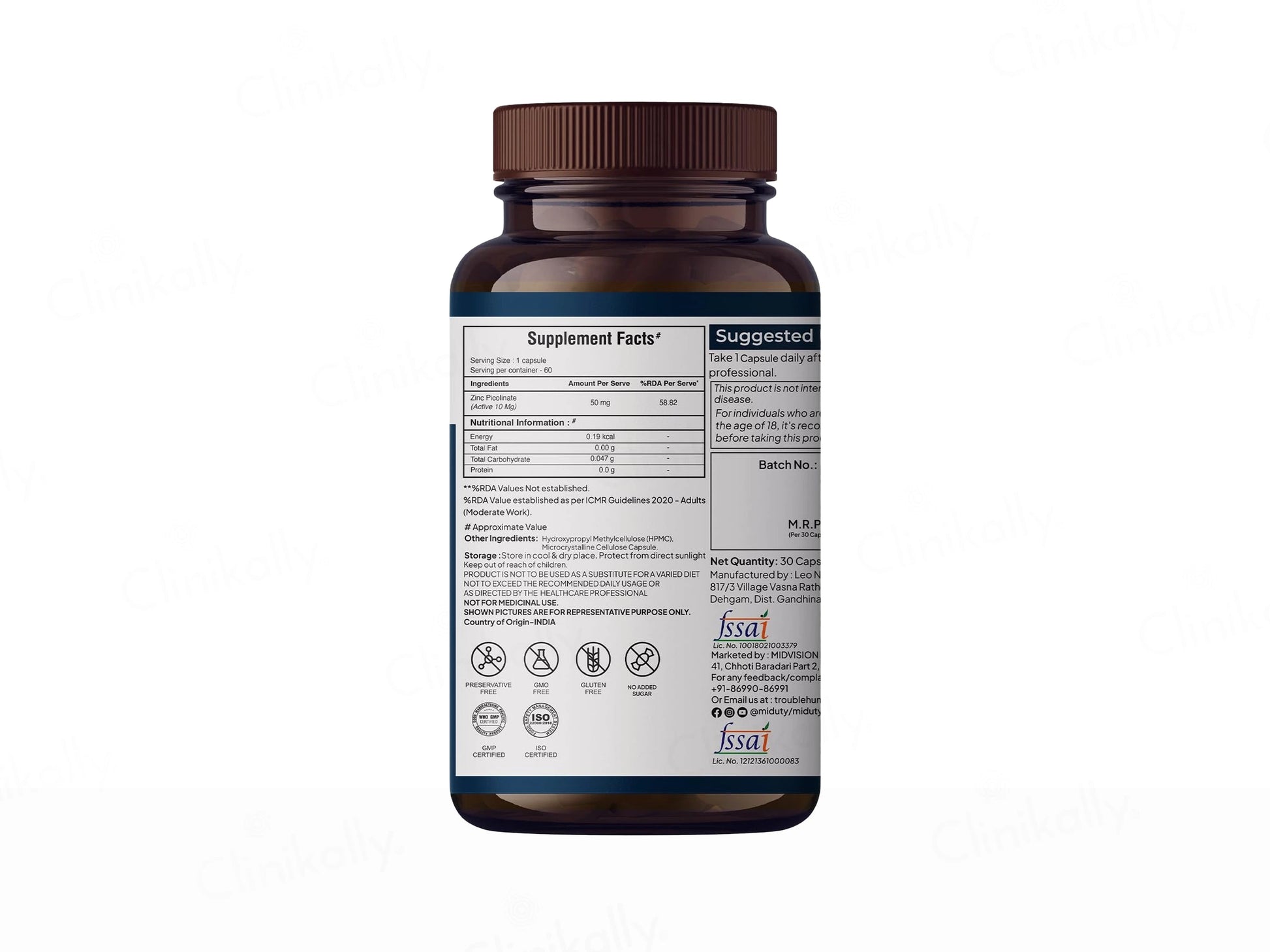 Miduty Zinc Picolinate Nutraceutical Veg Capsule