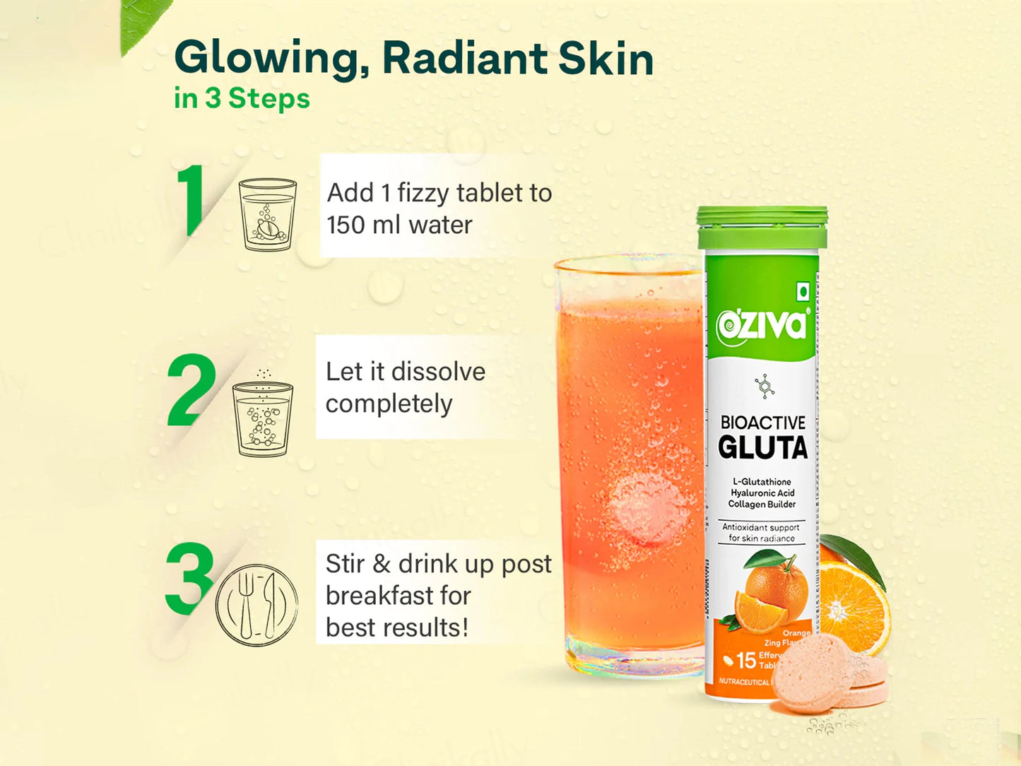 OZiva Bioactive Gluta L-Glutathione Nutraceutical Effervescent Tablet