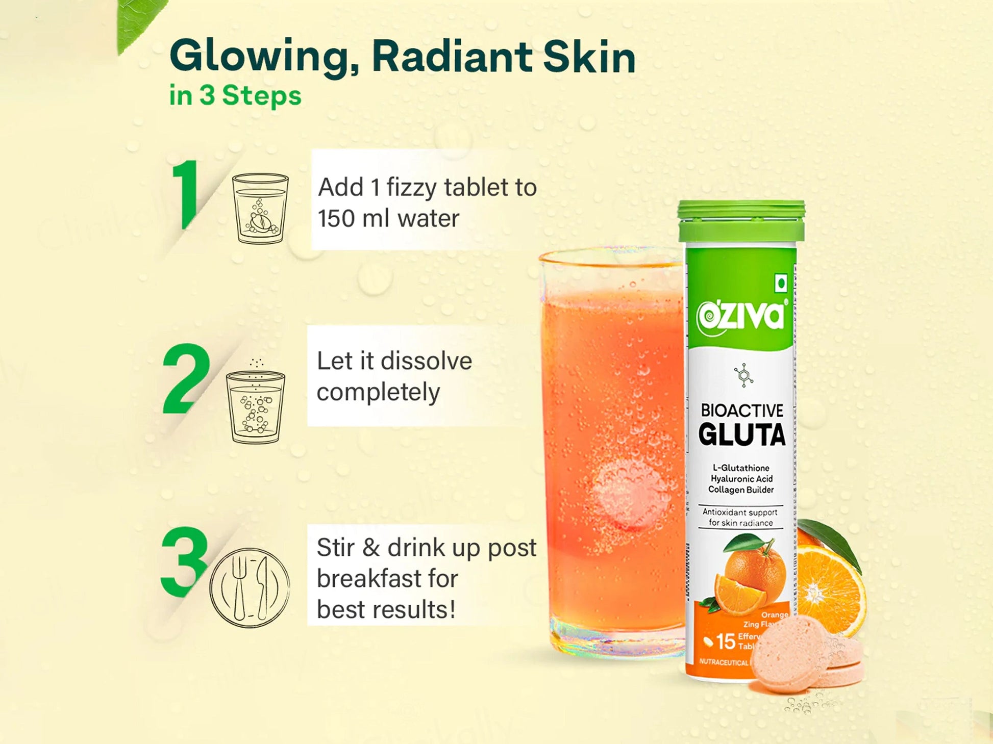 OZiva Bioactive Gluta L-Glutathione Nutraceutical Effervescent Tablet