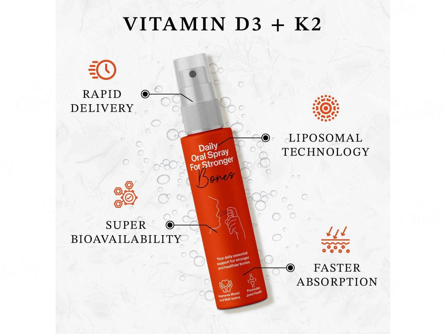 Oriygen Vitamin D3 and  K2 Daily Oral Spray - Orange Flavour