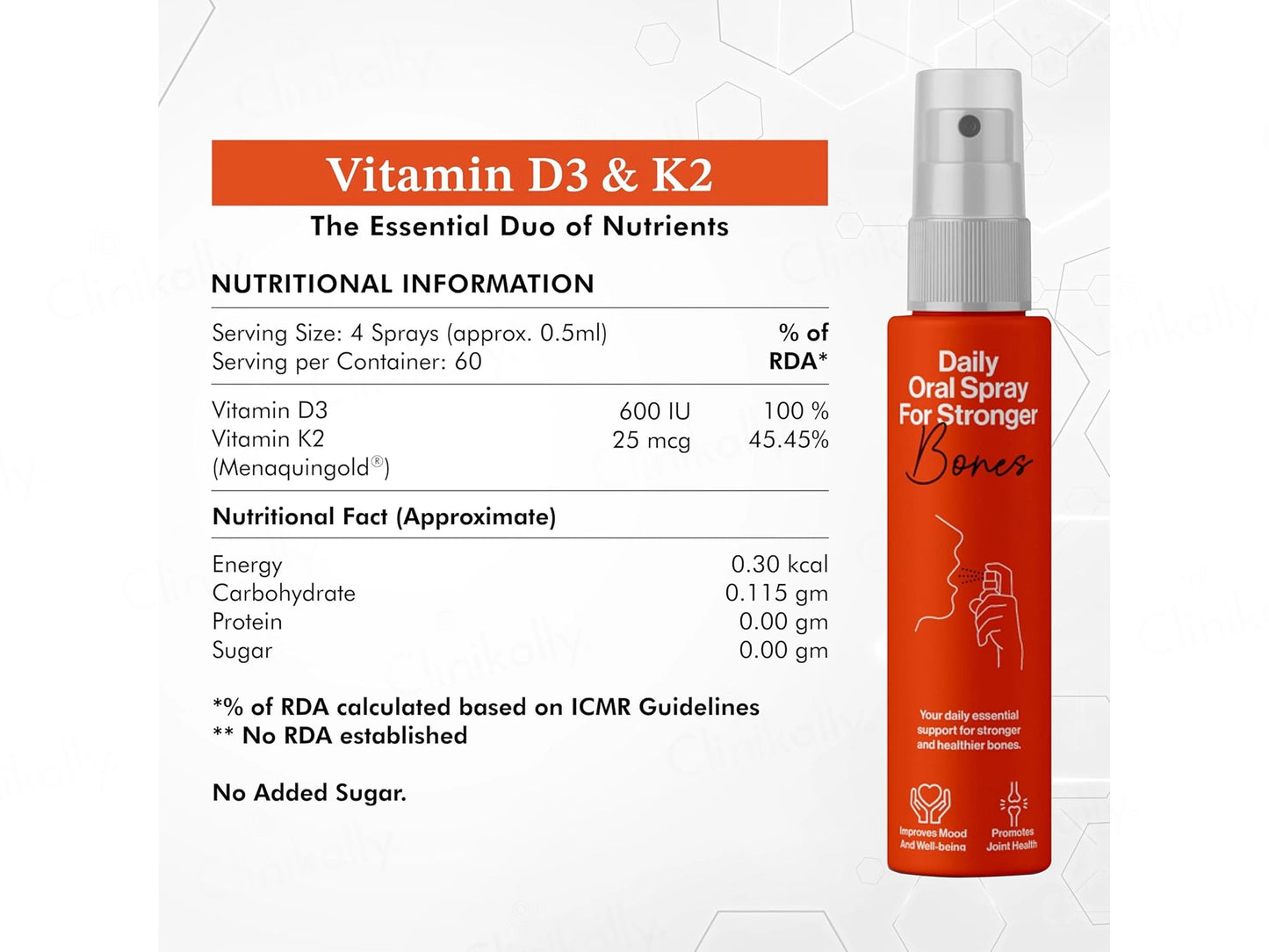 Oriygen Vitamin D3 and  K2 Daily Oral Spray - Orange Flavour