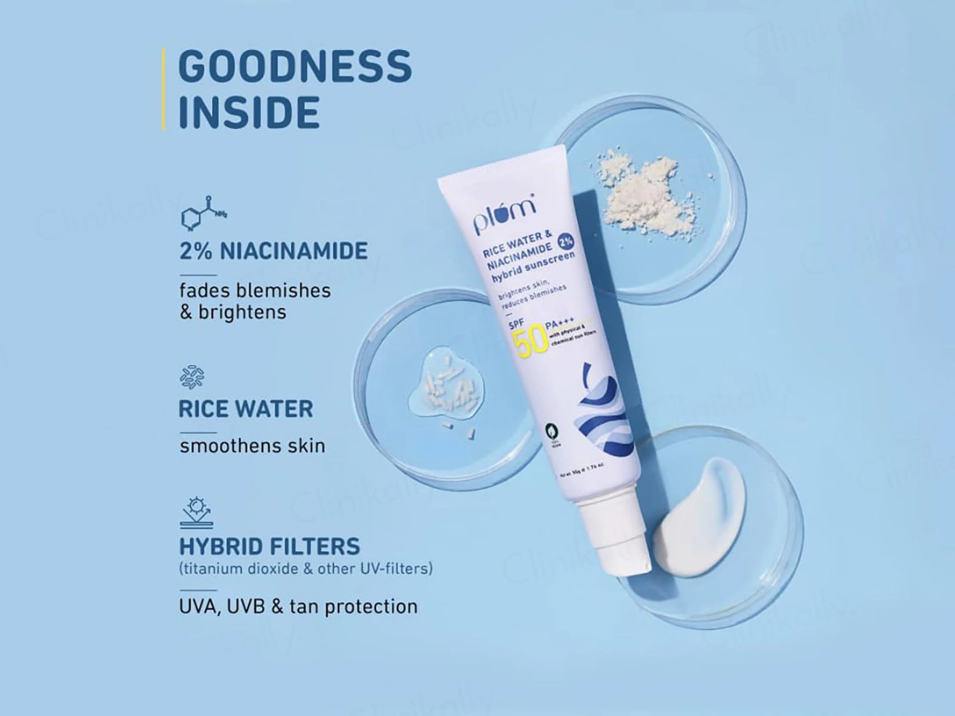 Plum 2 Percent Niacinamide Hybrid Sunscreen With Rice Water SPF 50 PA