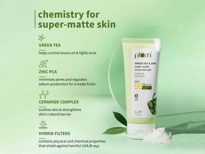 Plum Green Tea and  Zinc Super-Matte Sunscreen Gel SPF 50 PA