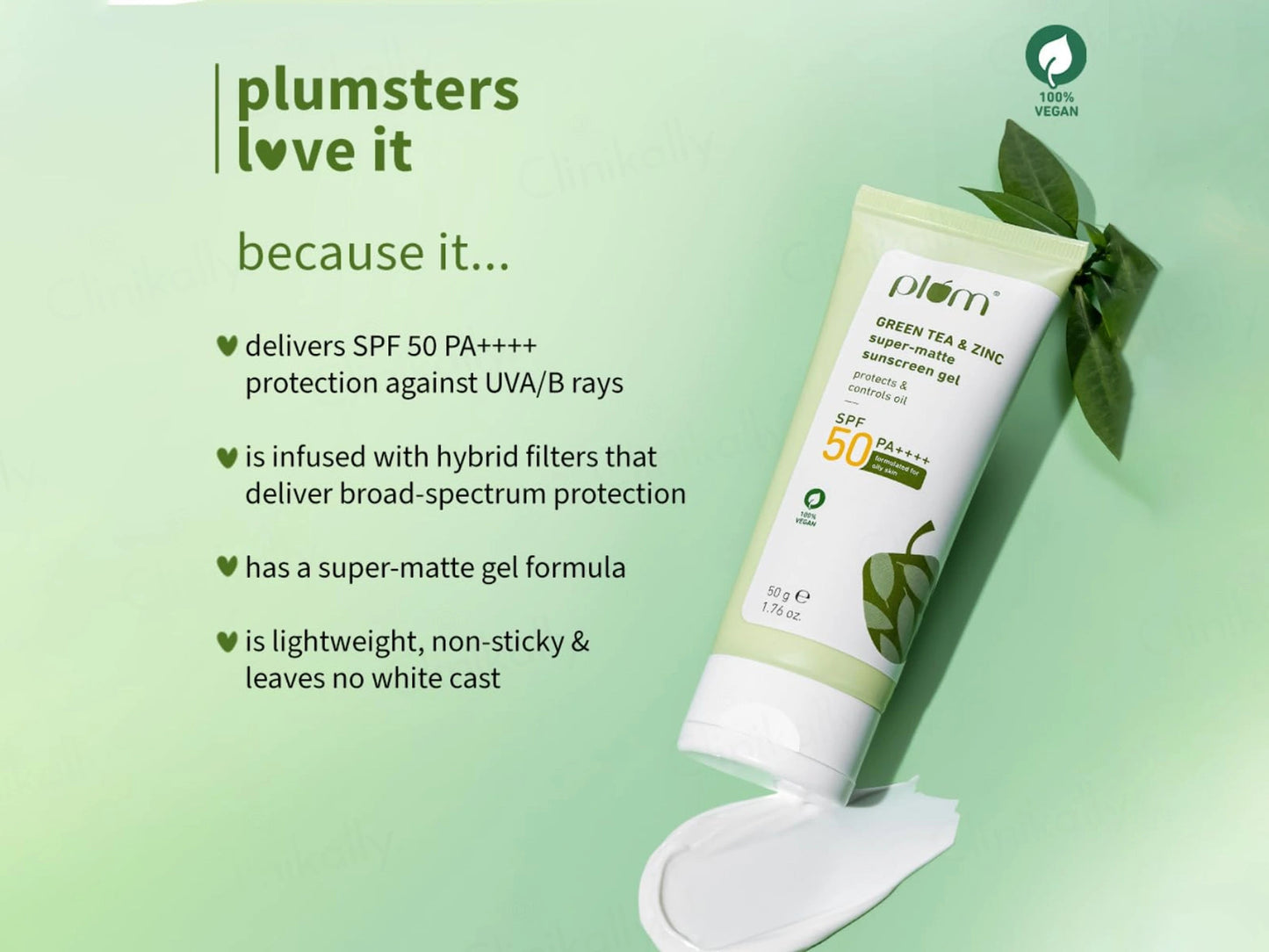 Plum Green Tea and  Zinc Super-Matte Sunscreen Gel SPF 50 PA