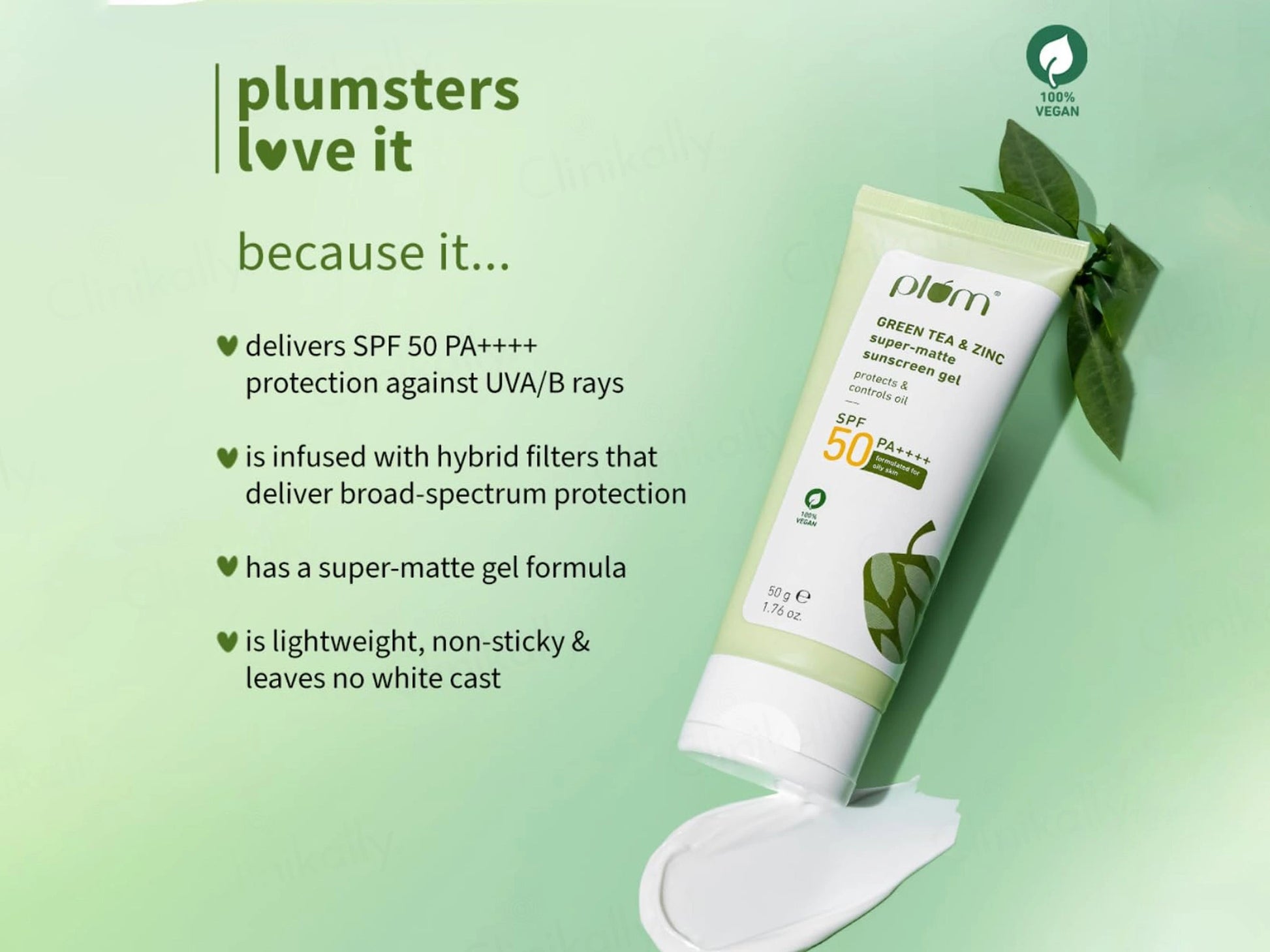 Plum Green Tea and  Zinc Super-Matte Sunscreen Gel SPF 50 PA