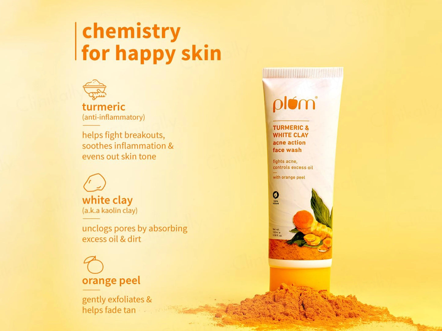 Plum Turmeric and  White Clay Acne Action Face Wash With Orange Peel