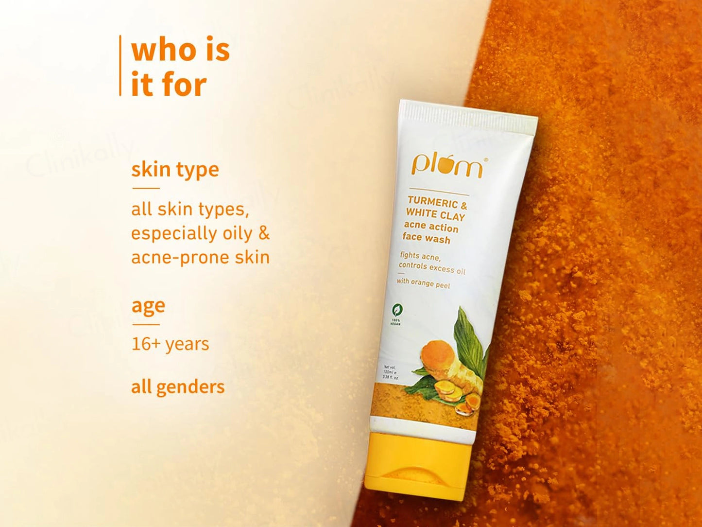 Plum Turmeric and  White Clay Acne Action Face Wash With Orange Peel