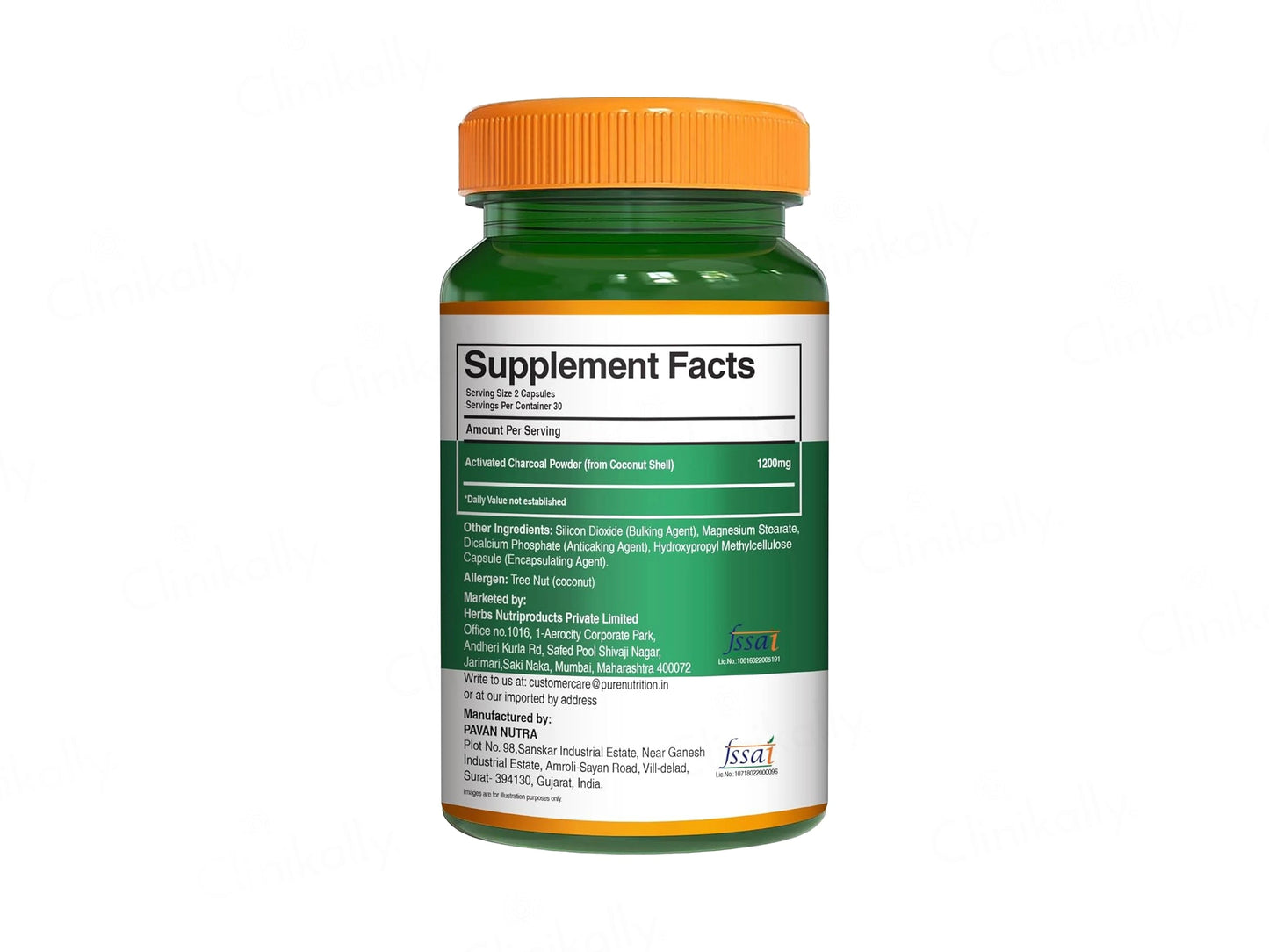 Pure Nutrition Activated Charcoal 1200mg Veg Capsule