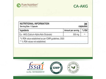 Pure Nutrition Ca-AKG 500mg Veg Capsule
