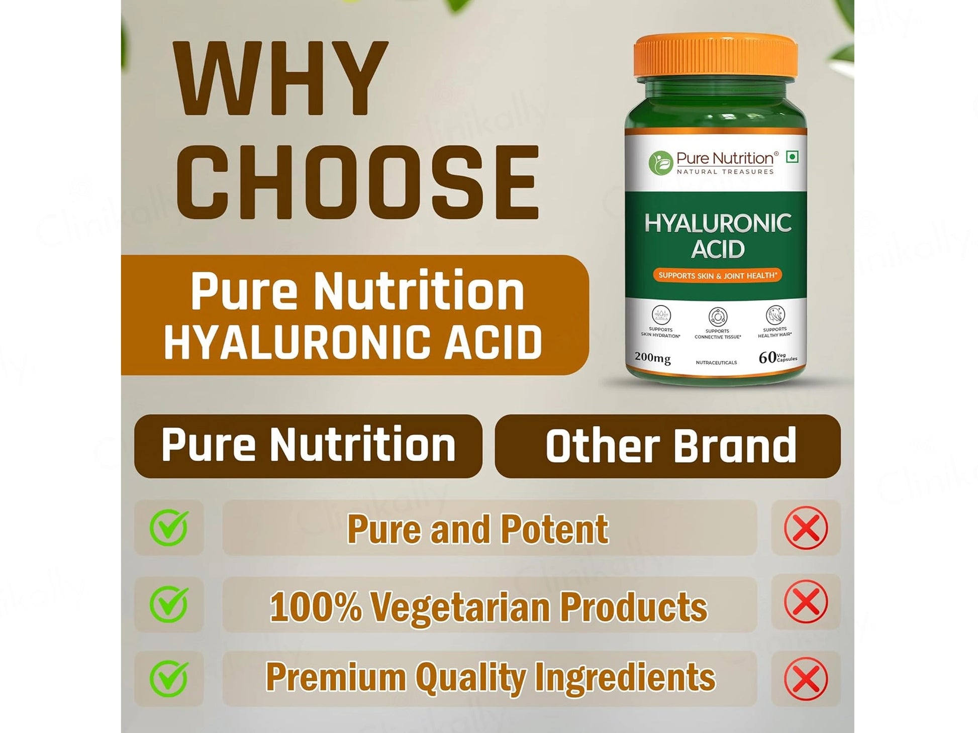 Pure Nutrition Hyaluronic Acid 200mg Veg Capsule