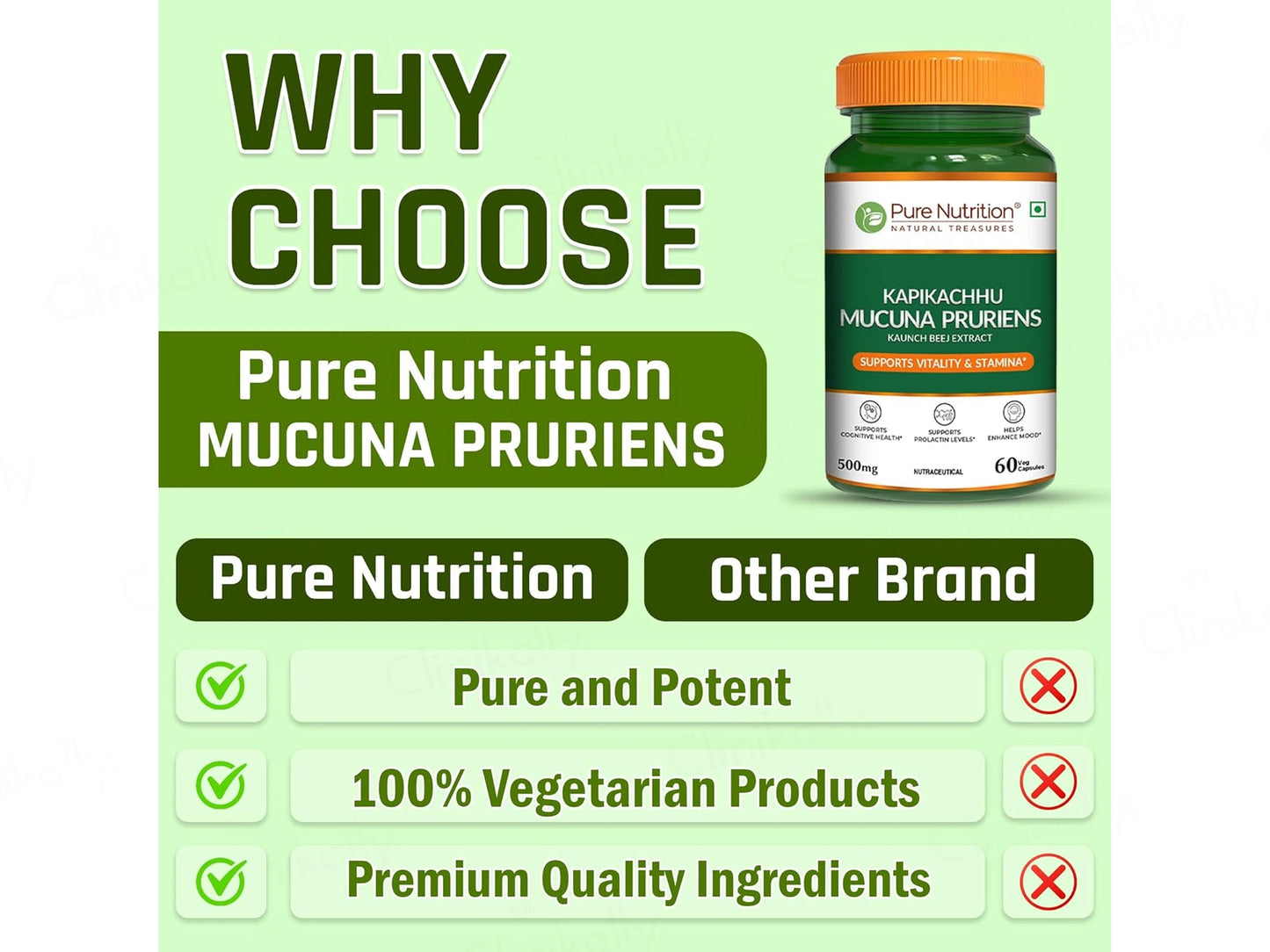 Pure Nutrition Kapikachhu Mucuna Pruriens 500mg Veg Capsule