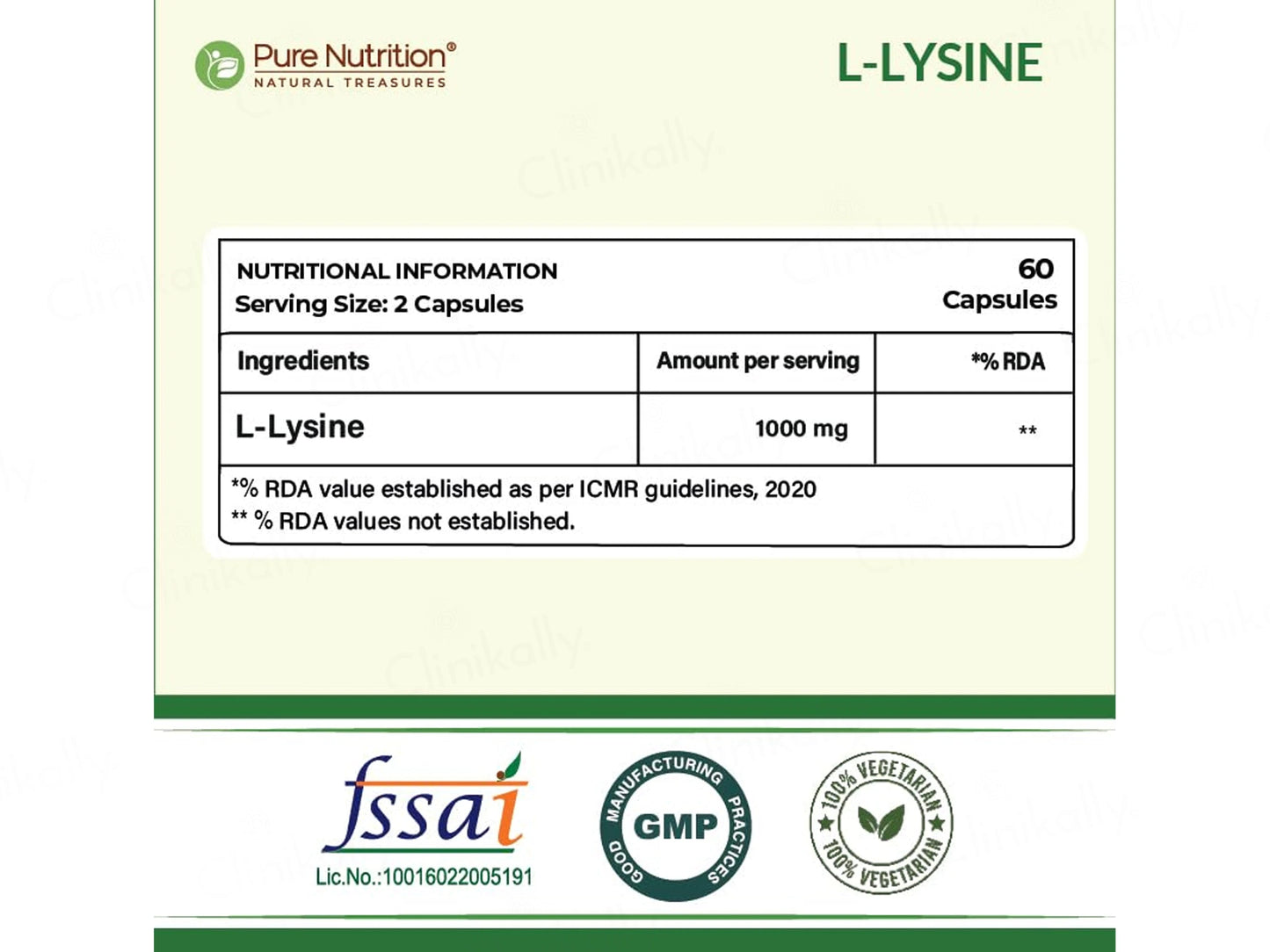 Pure Nutrition L-Lysine 1000mg Veg Capsule
