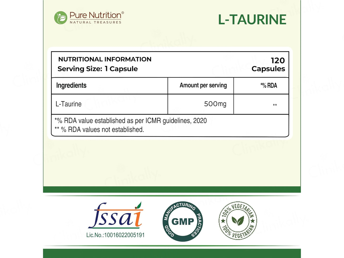 Pure Nutrition L-Taurine 500mg Veg Capsule