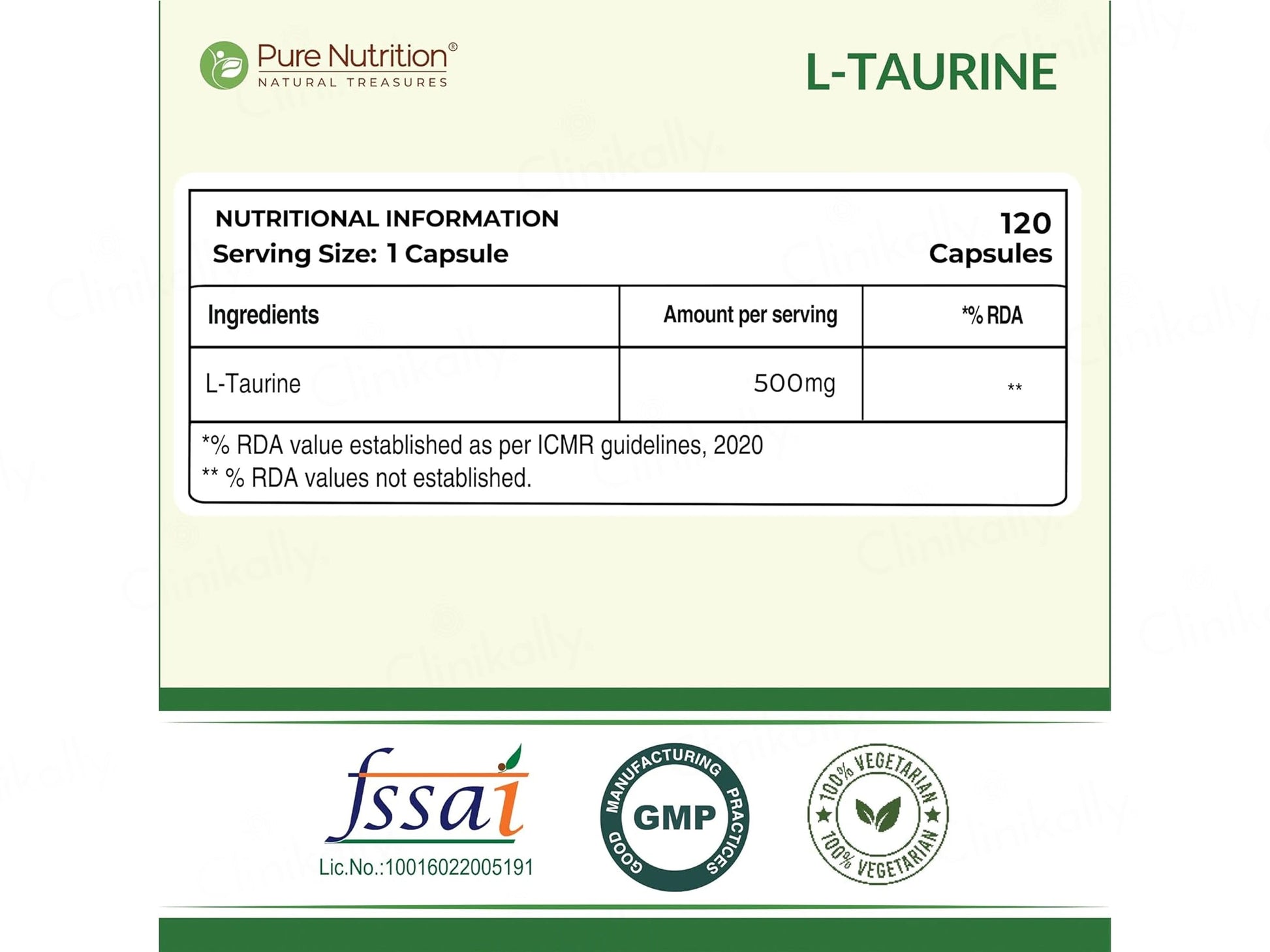 Pure Nutrition L-Taurine 500mg Veg Capsule