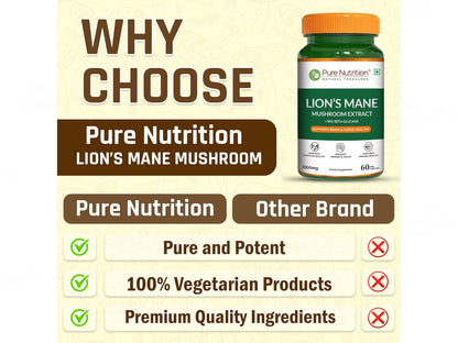 Pure Nutrition Lion's Mane Mushroom Extract 1000mg Veg Capsule