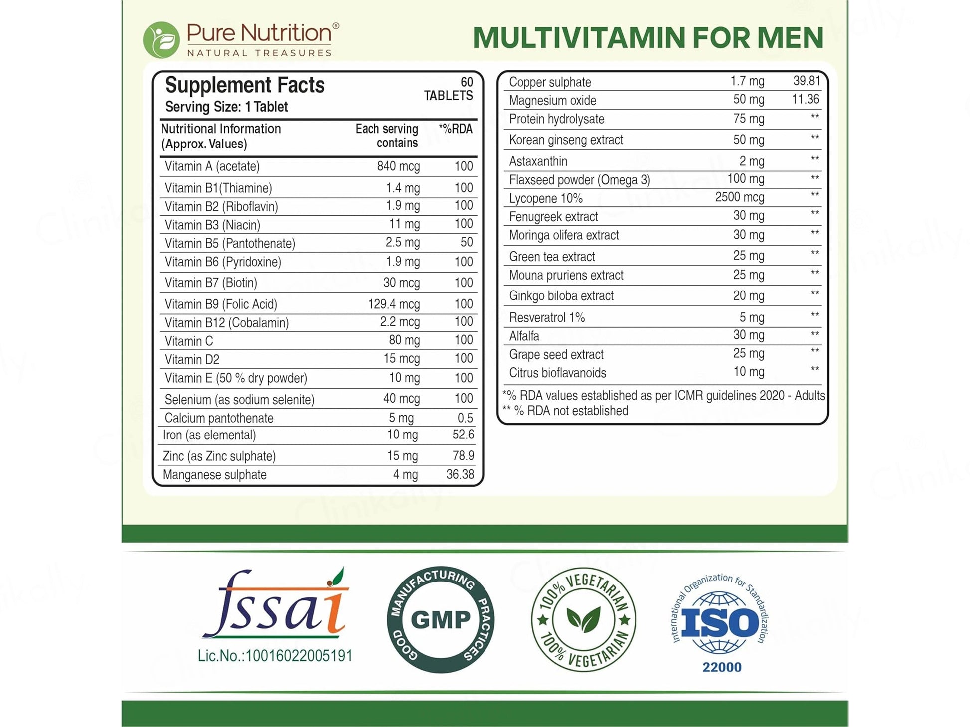 Pure Nutrition Multivitamin Veg Tablet For Men