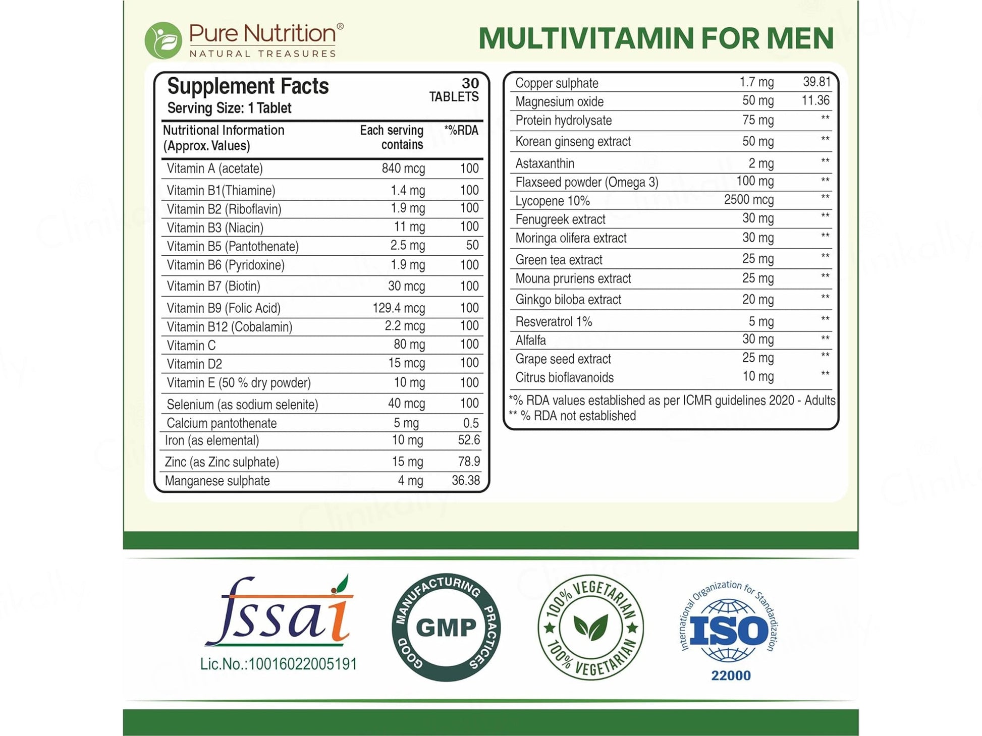 Pure Nutrition Multivitamin Veg Tablet For Men