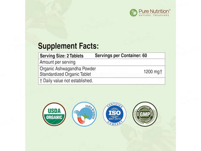 Pure Nutrition Organic Ashwagandha 1200mg Veg Tablet