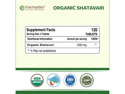 Pure Nutrition Organic Shatavari 1200mg Veg Tablet