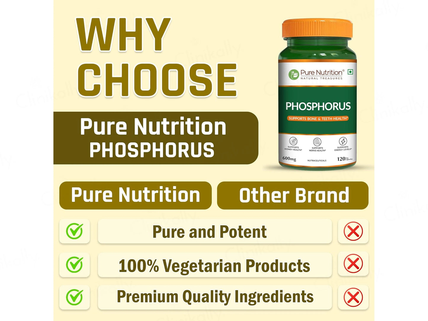 Pure Nutrition Phosphorus 600mg Veg Capsule