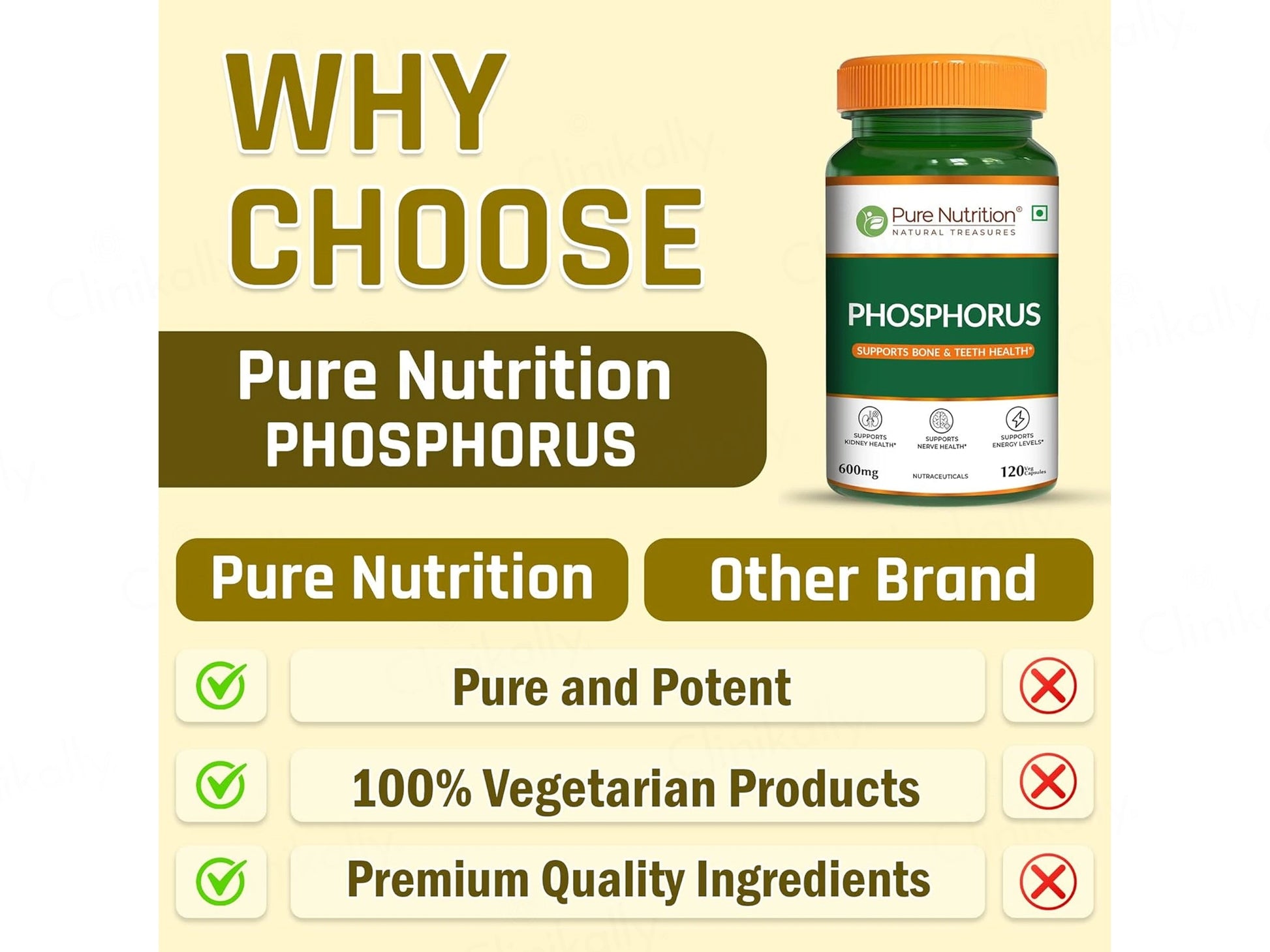 Pure Nutrition Phosphorus 600mg Veg Capsule