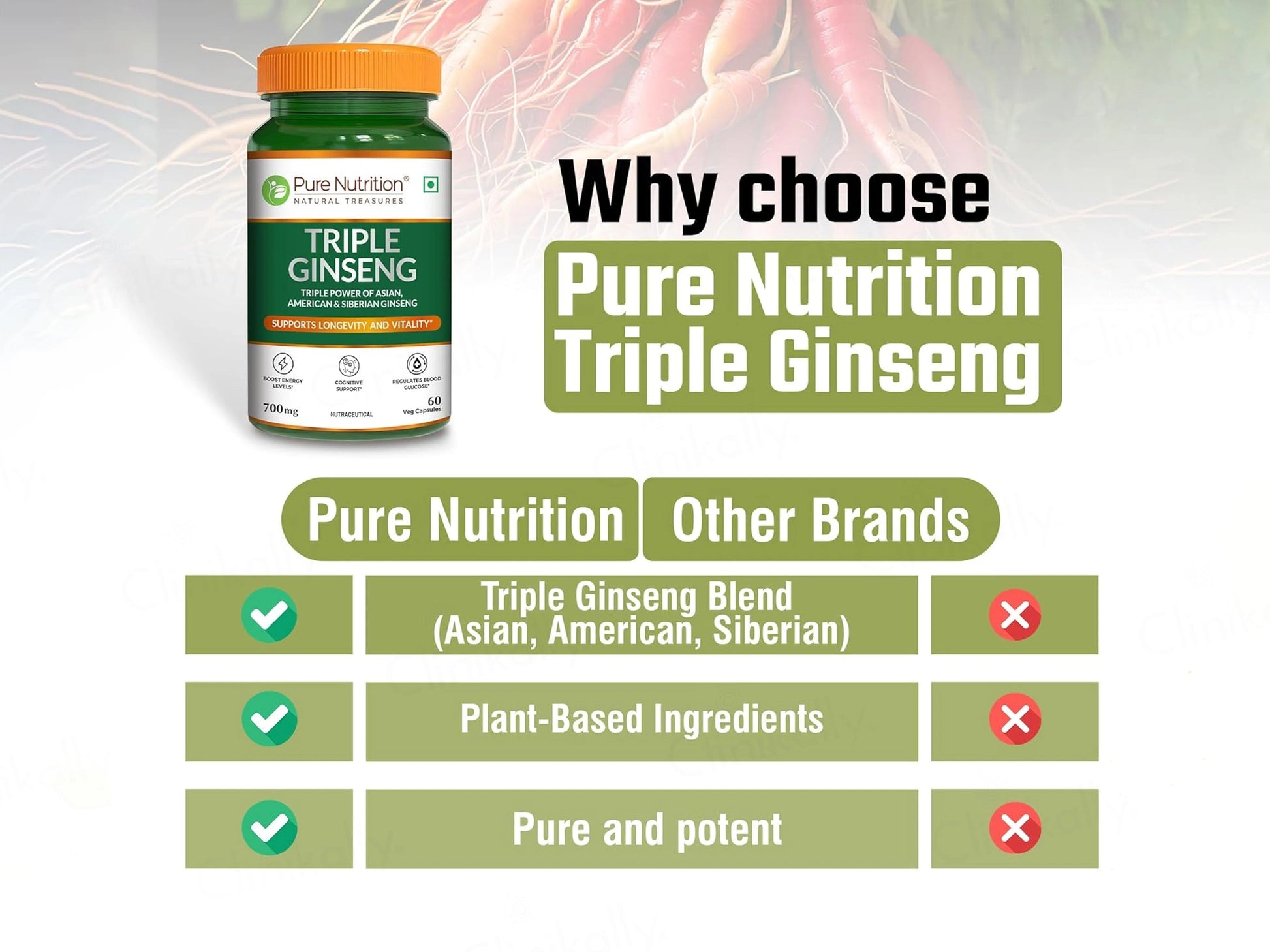 Pure Nutrition Triple Ginseng 700mg Veg Capsule
