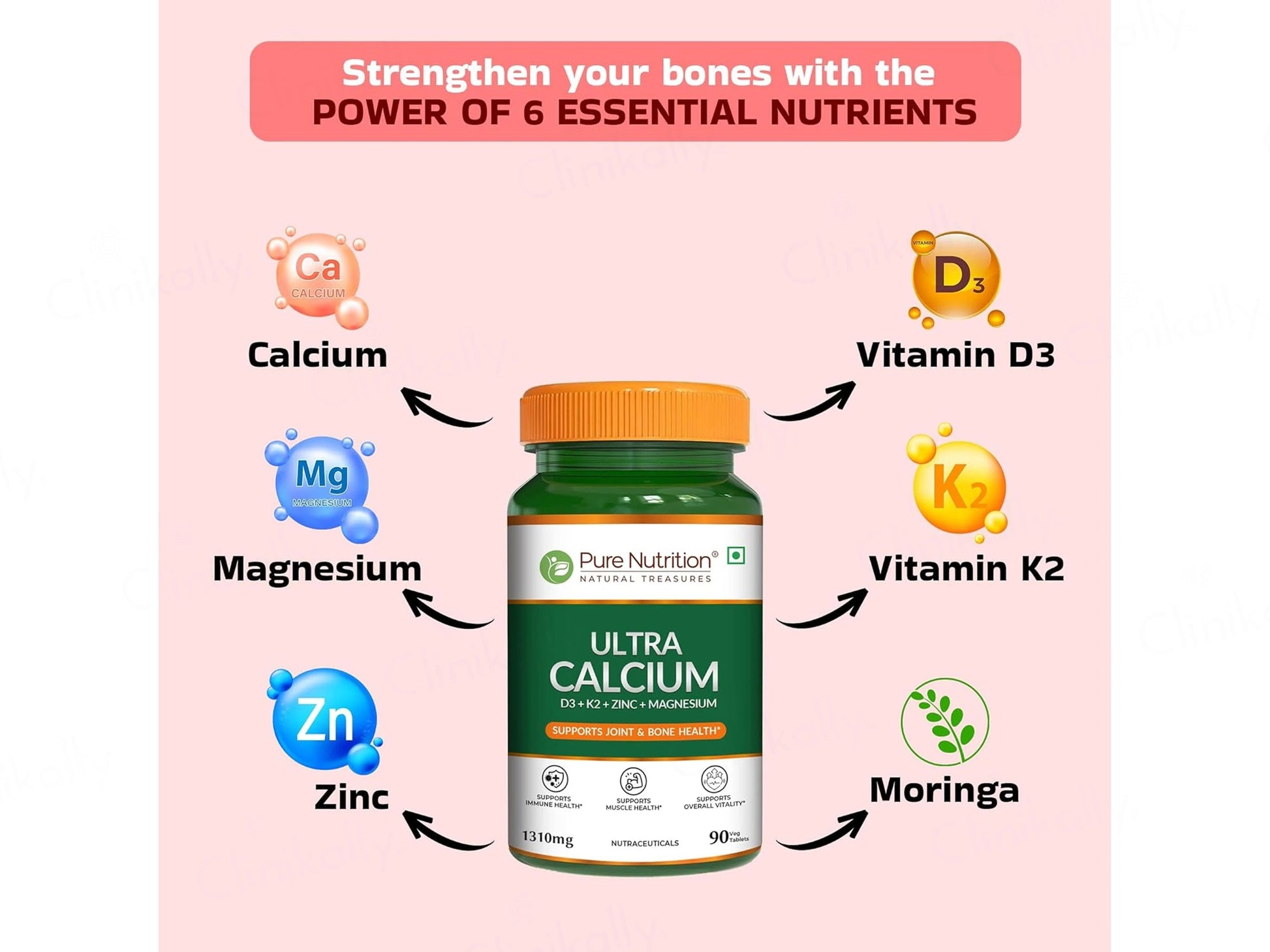 Pure Nutrition Ultra Calcium D3, K2, Zinc and  Magnesium Veg Tablet