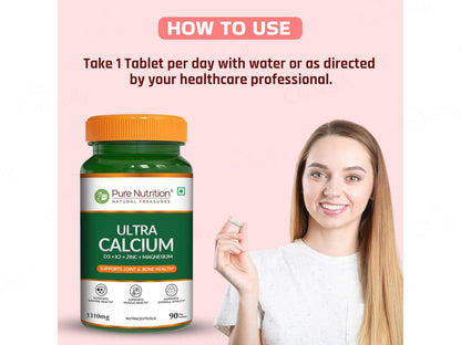Pure Nutrition Ultra Calcium D3, K2, Zinc and  Magnesium Veg Tablet