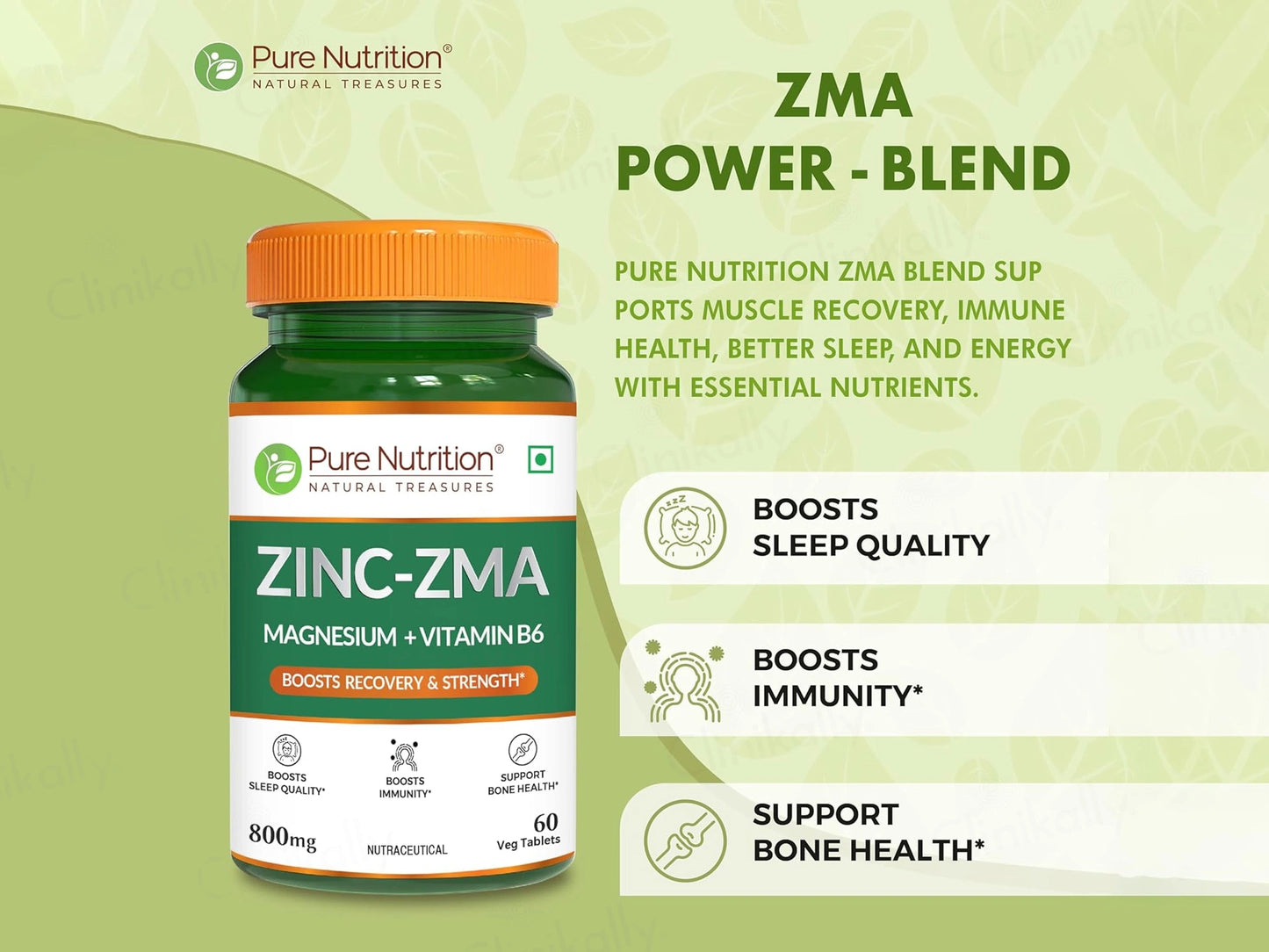 Pure Nutrition Zinc-ZMA, Magnesium  Vitamin B6 Veg Tablet