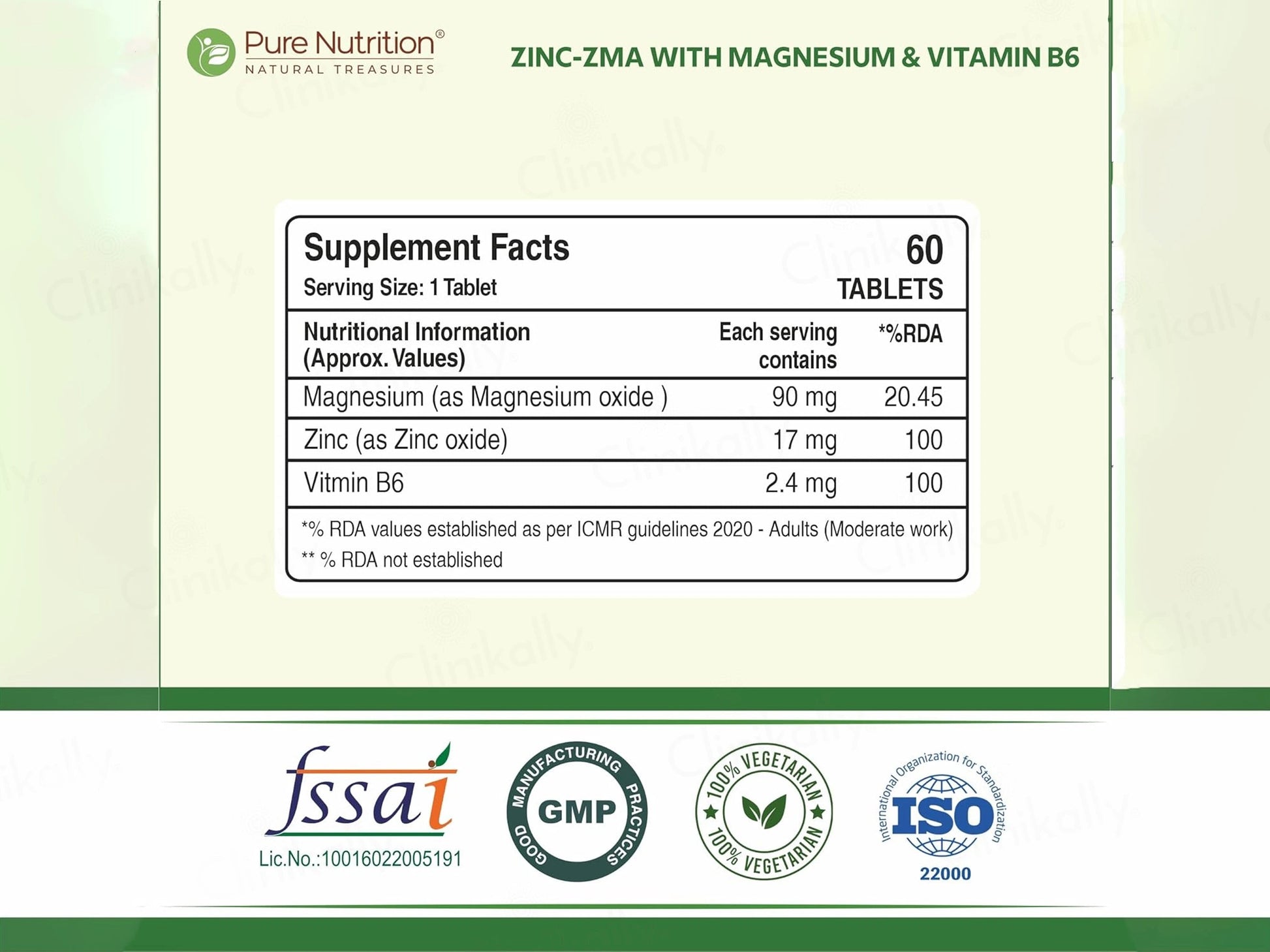 Pure Nutrition Zinc-ZMA, Magnesium  Vitamin B6 Veg Tablet