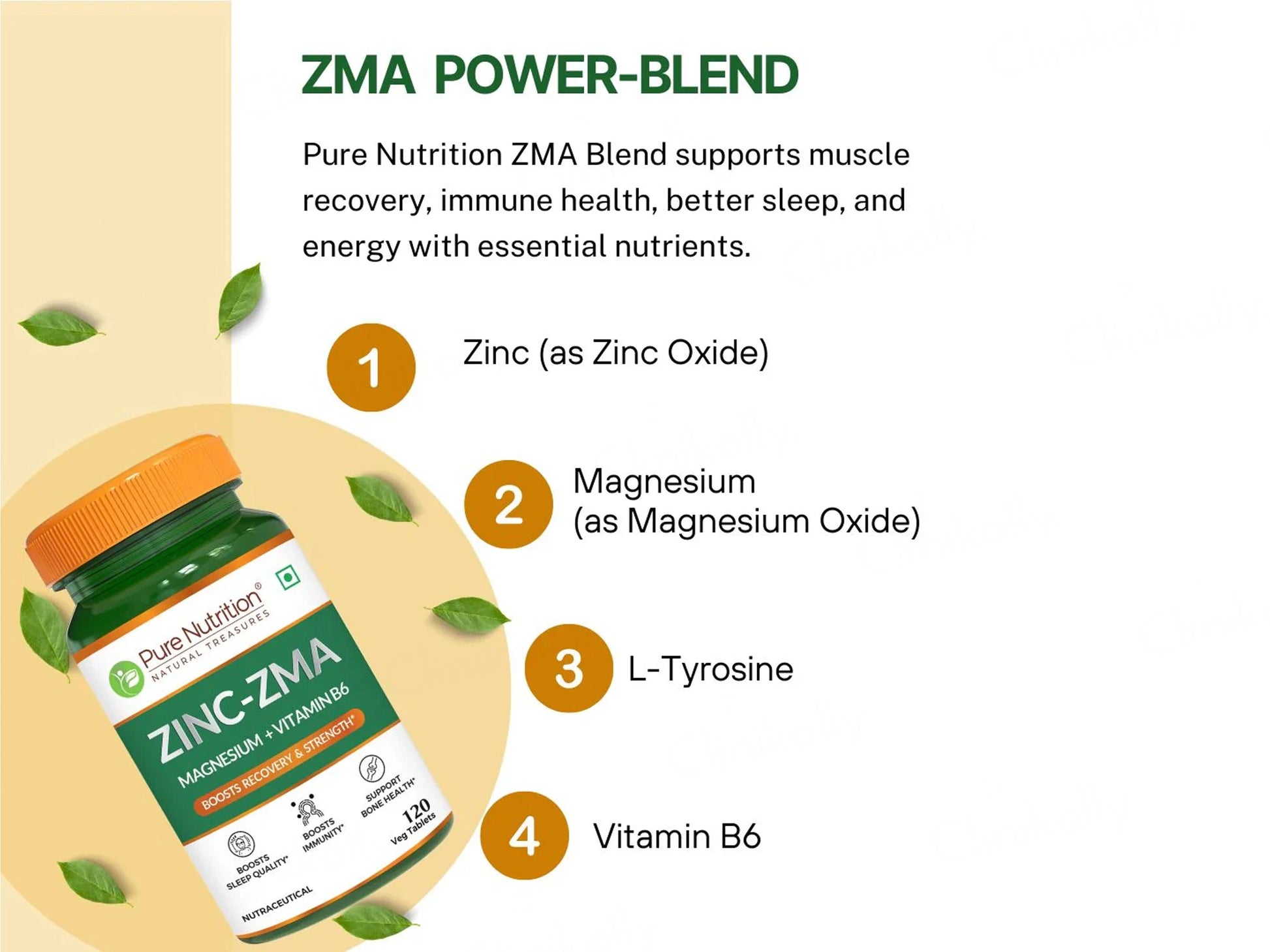 Pure Nutrition Zinc-ZMA, Magnesium  Vitamin B6 Veg Tablet
