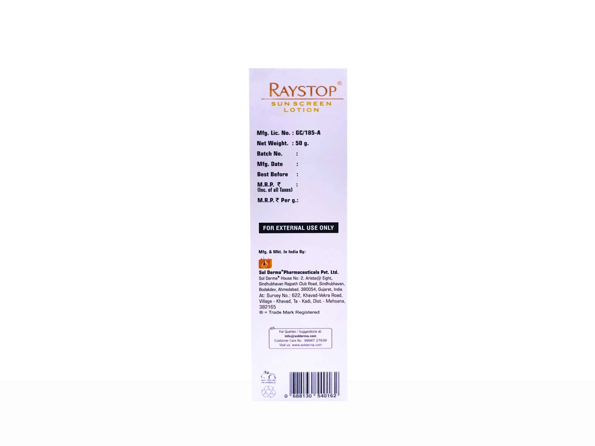 Raystop Sunscreen Lotion SPF 50 PA