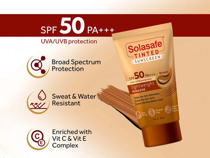 Solasafe Tinted Lightweight Mousse Sunscreen SPF 50 PA Bronze