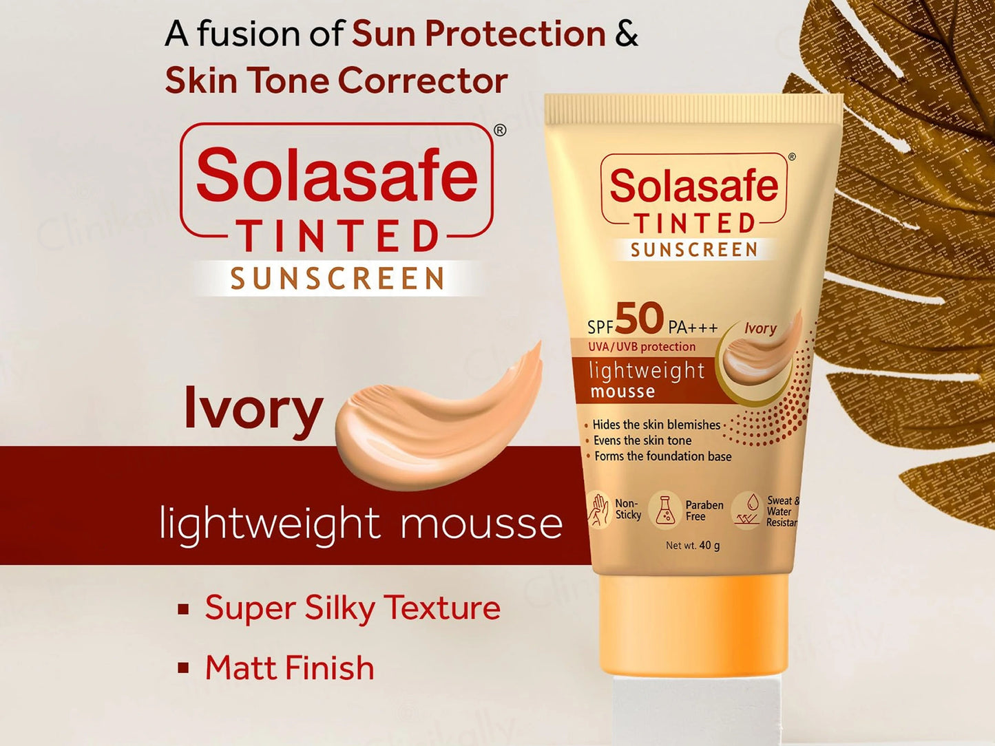 Solasafe Tinted Lightweight Mousse Sunscreen SPF 50 PA Ivory