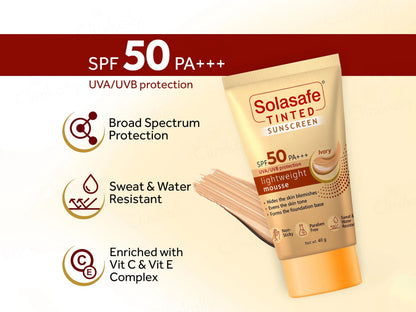 Solasafe Tinted Lightweight Mousse Sunscreen SPF 50 PA Ivory
