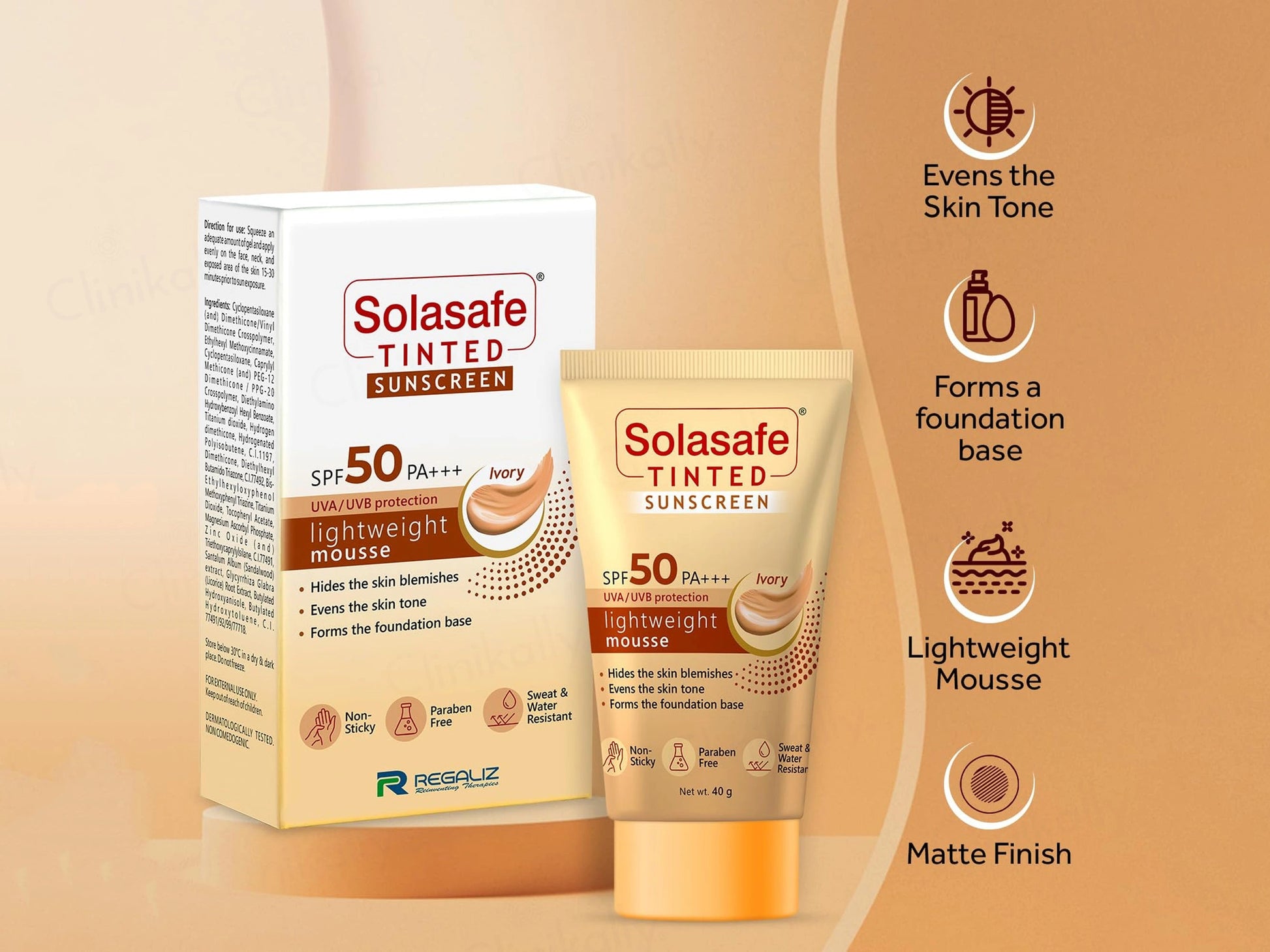 Solasafe Tinted Lightweight Mousse Sunscreen SPF 50 PA Ivory