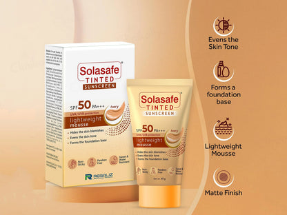 Solasafe Tinted Lightweight Mousse Sunscreen SPF 50 PA Ivory