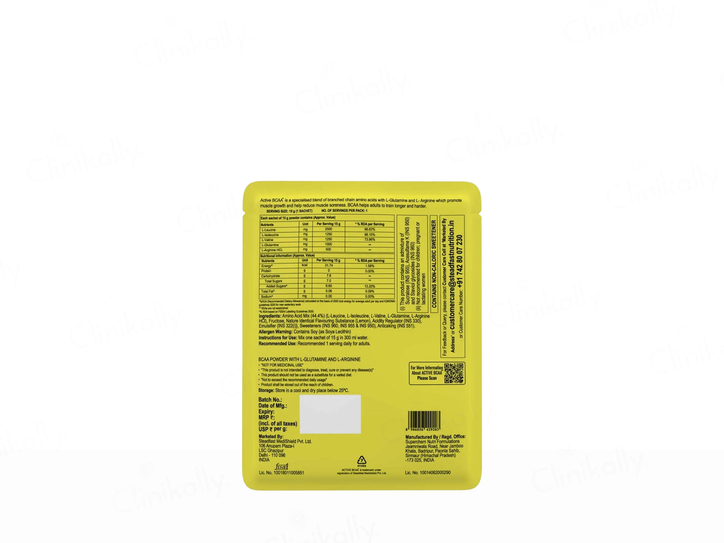 Steadfast Nutrition Active BCAA Intra-Workout Sachet - Lemon Flavour