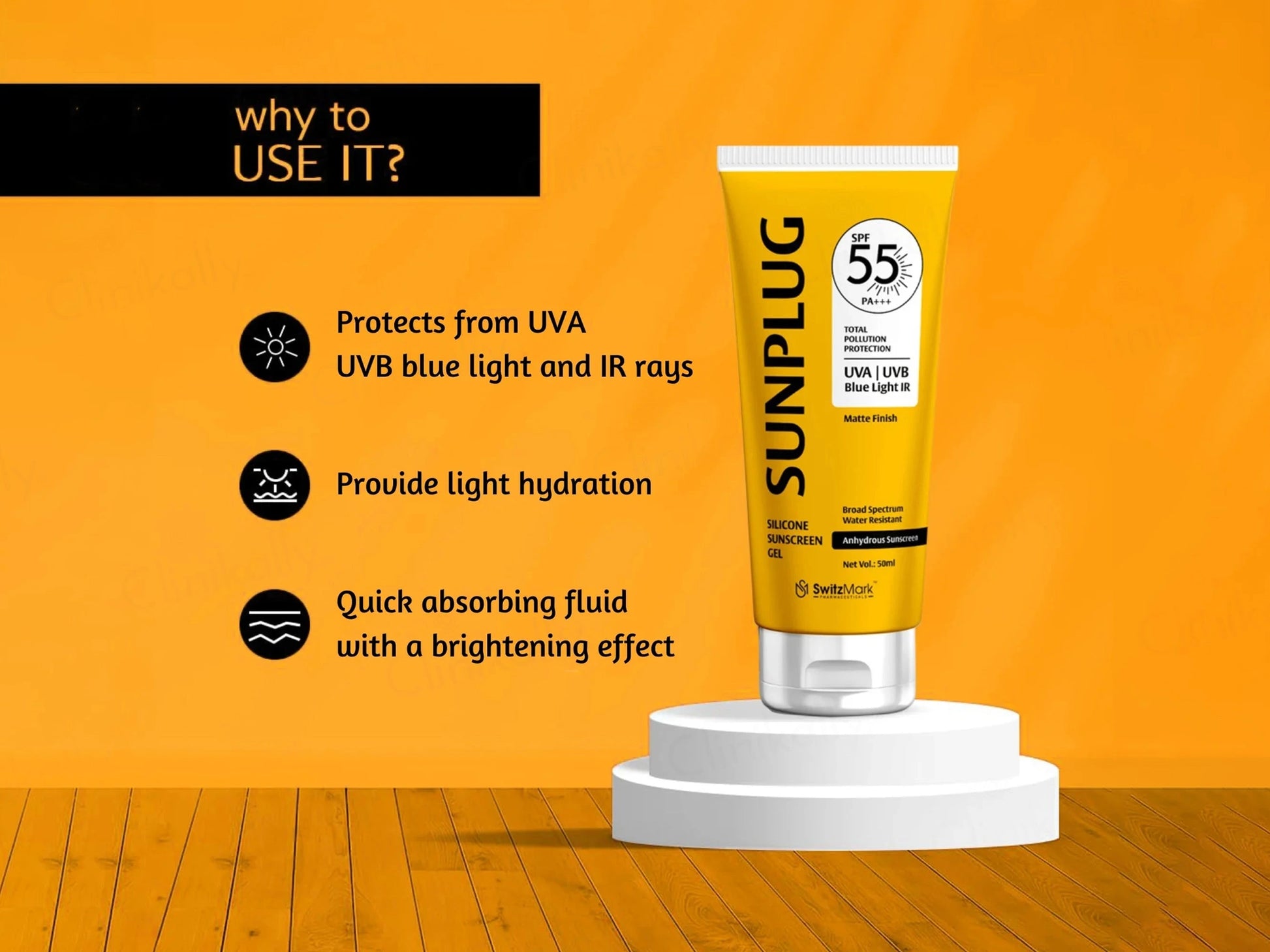 Sunplug Silicone Anhydrous Matte Finish Sunscreen Gel SPF 55 PA