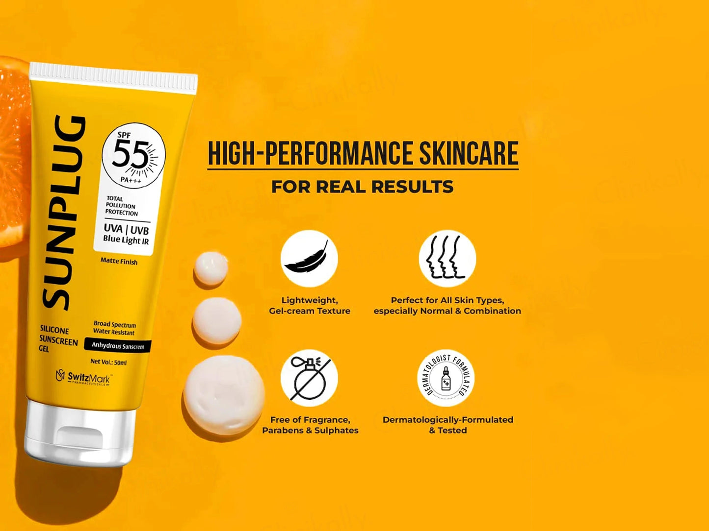 Sunplug Silicone Anhydrous Matte Finish Sunscreen Gel SPF 55 PA