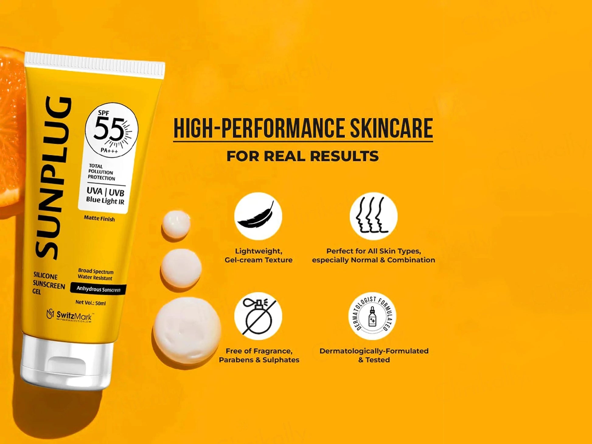 Sunplug Silicone Anhydrous Matte Finish Sunscreen Gel SPF 55 PA