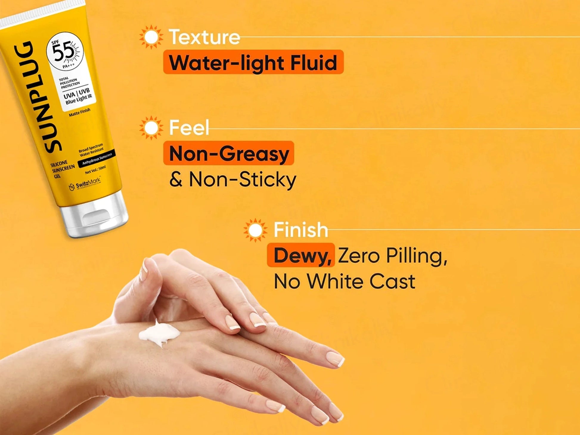 Sunplug Silicone Anhydrous Matte Finish Sunscreen Gel SPF 55 PA