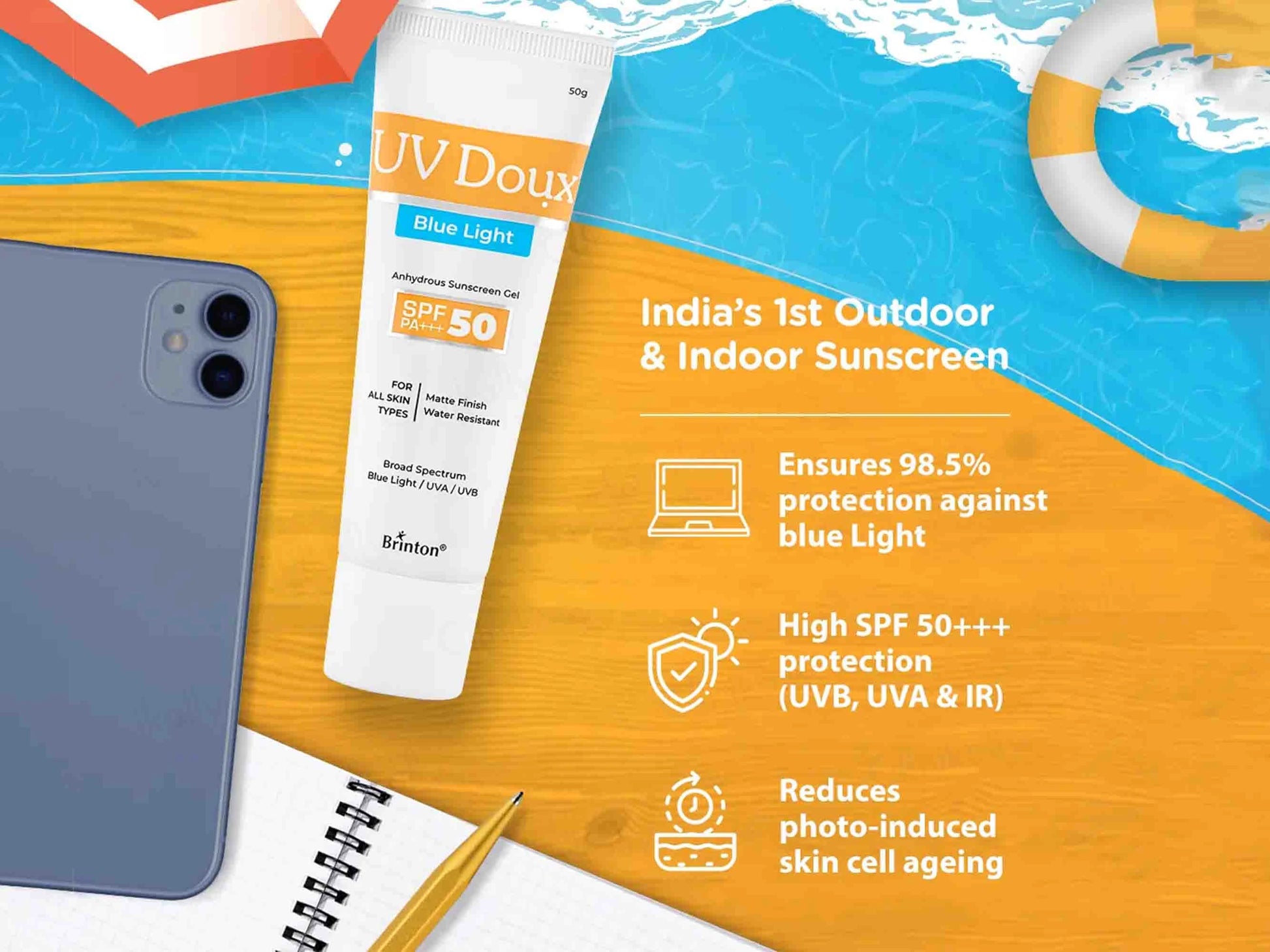 UV Doux Blue Light Anhydrous Sunscreen Gel SPF 50 PA